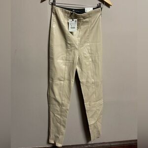 Zara Beige Faux Leather High-Rise Leggings. Size S, NWT